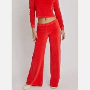 Suzie Kondi Velour Low Rise Flare Pants Poppy Red Palazzo